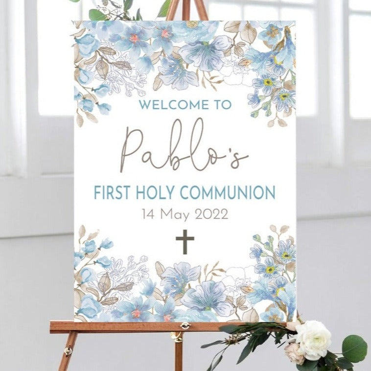 POWDER BLUE First Holy Communion Welcome Sign