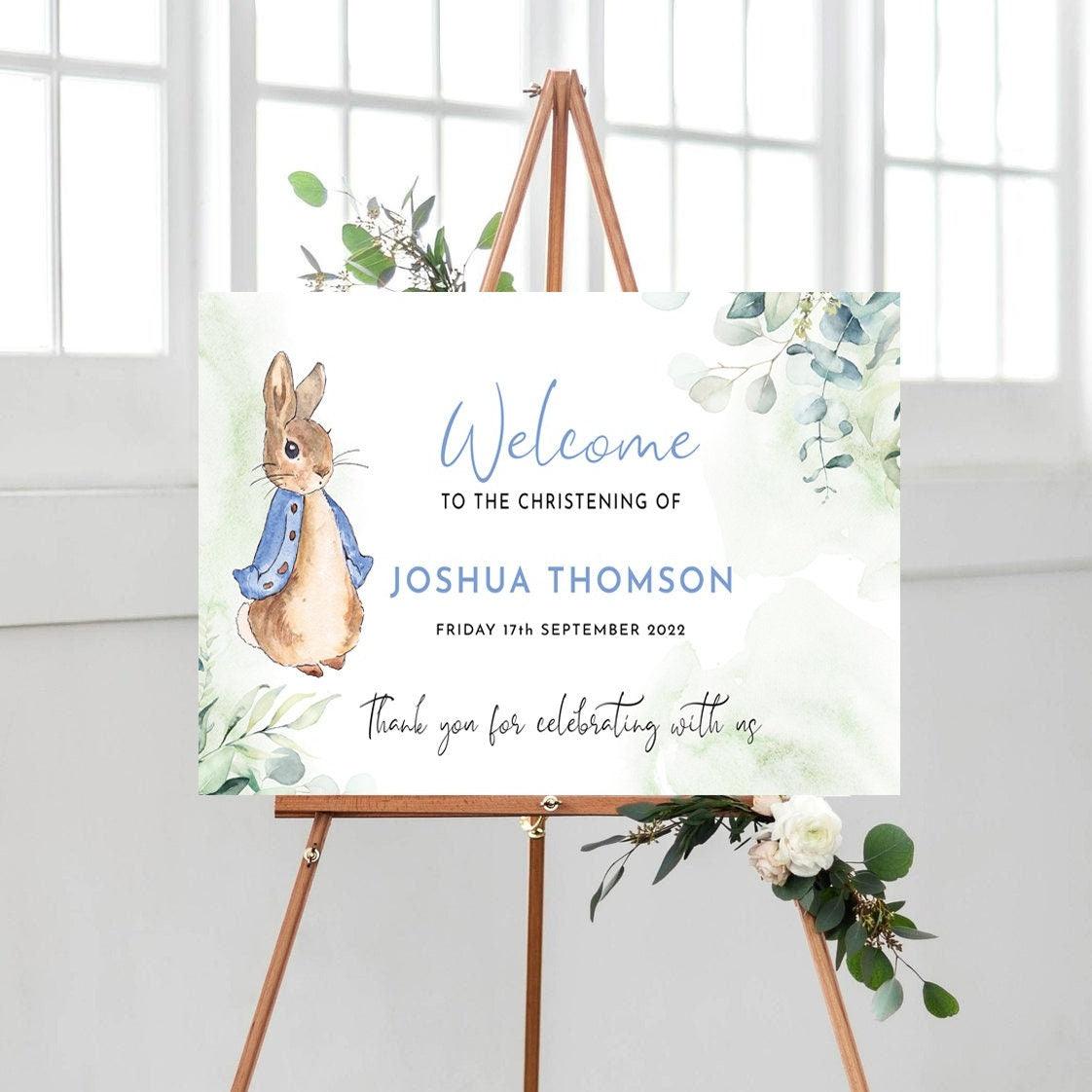 Eucalyptus Peter Rabbit Christening Welcome Sign - Smart Party Shop