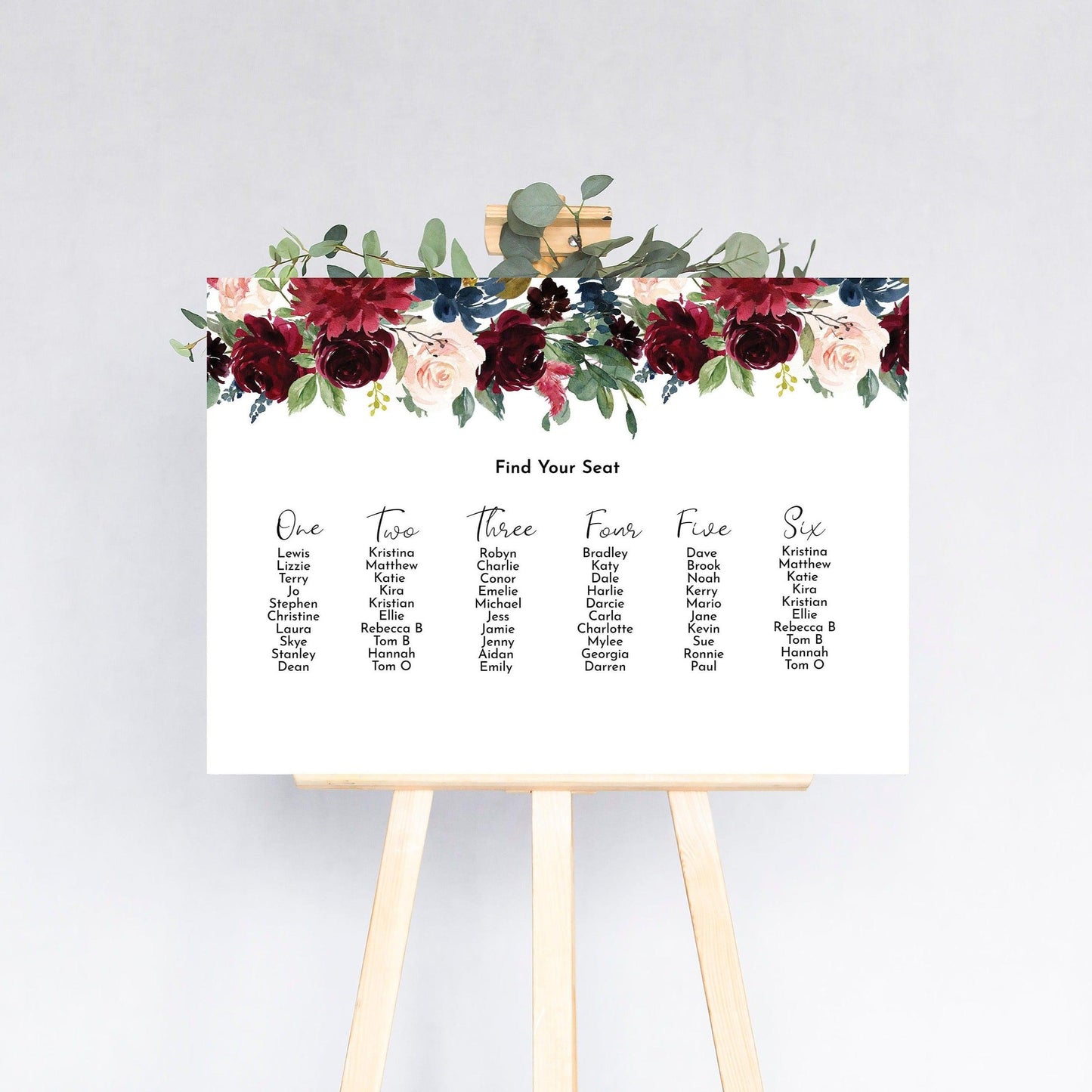 Burgundy & Navy Wedding Seating Plan Sign - Smart Party Shop