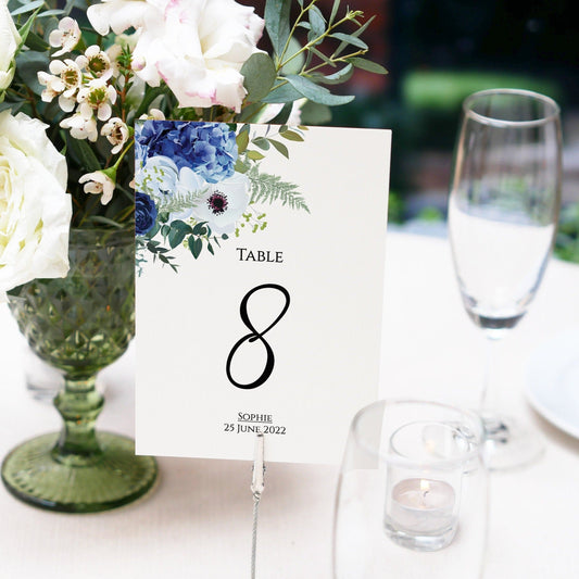 Navy & White Wedding Table Number Cards