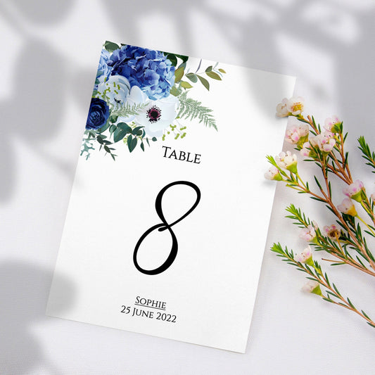 Navy & White Wedding Table Number Cards