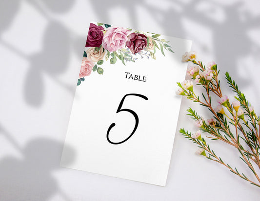 BLUSH ROSE Wedding Table Number Cards