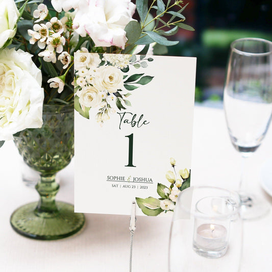 White Rose Wedding Table Signs