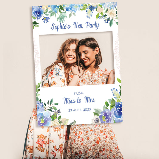 Blue Floral Hen Party Selfie Frame and Party Sign