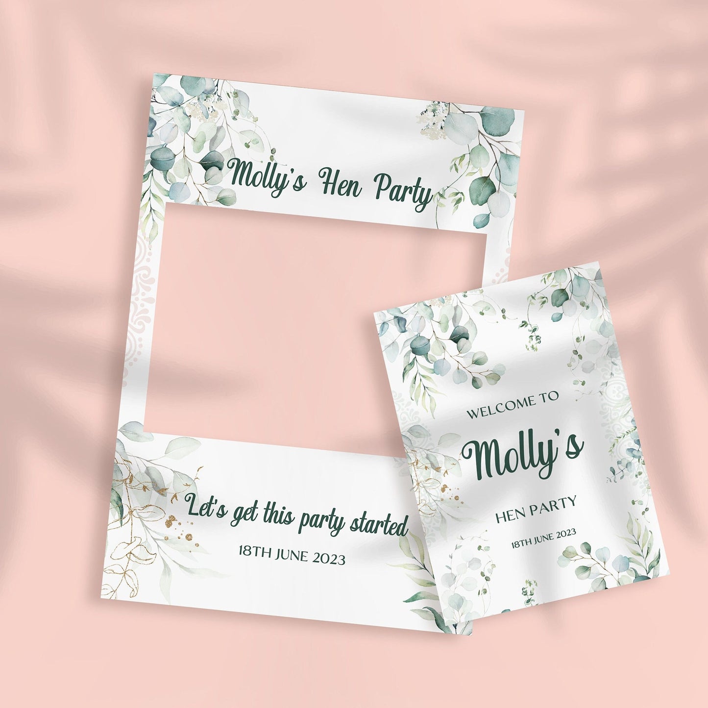 Eucalyptus Hen Party Selfie Frame and Party Sign