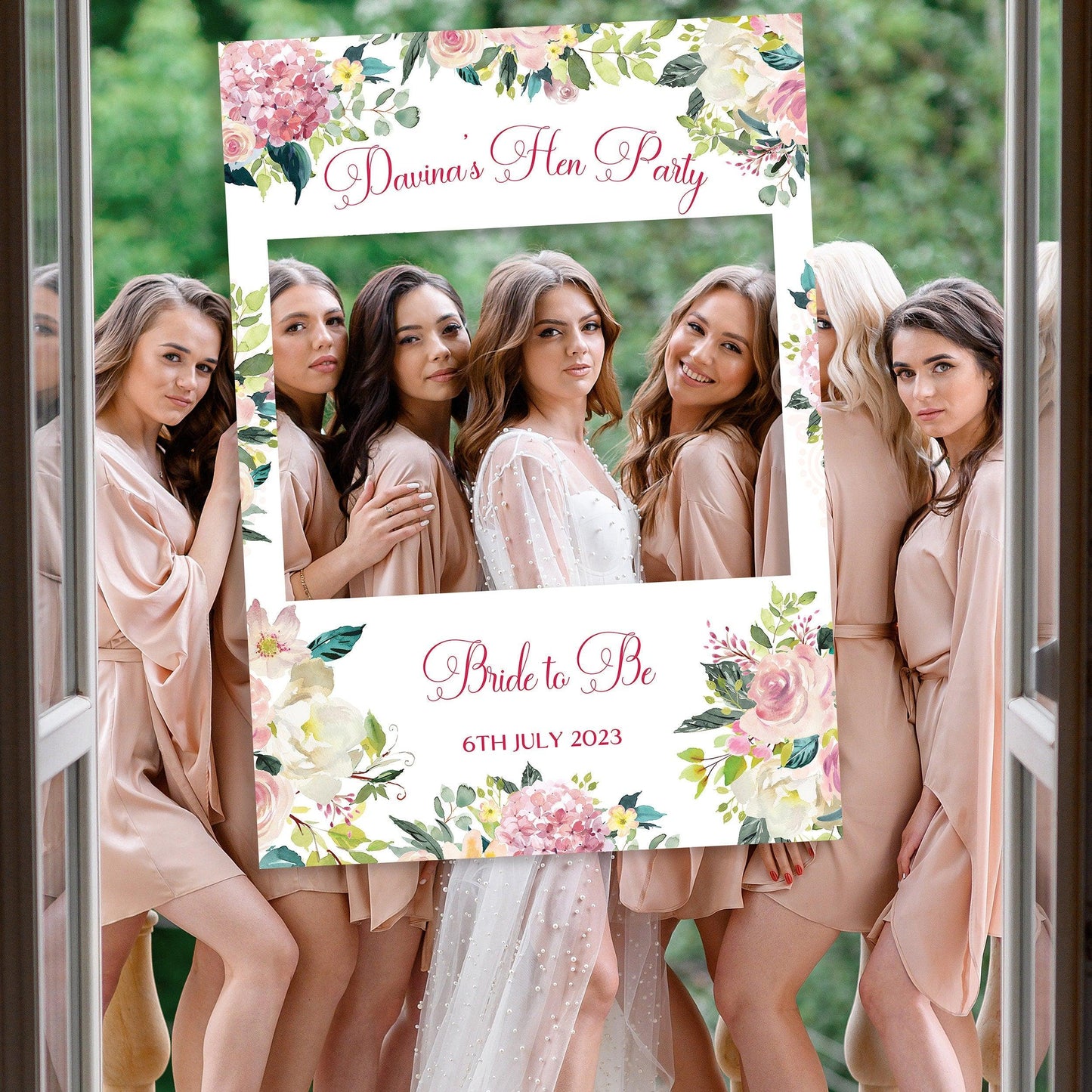 Pink Floral Hen Party Selfie Frame and Party Sign - Smart Party Shop