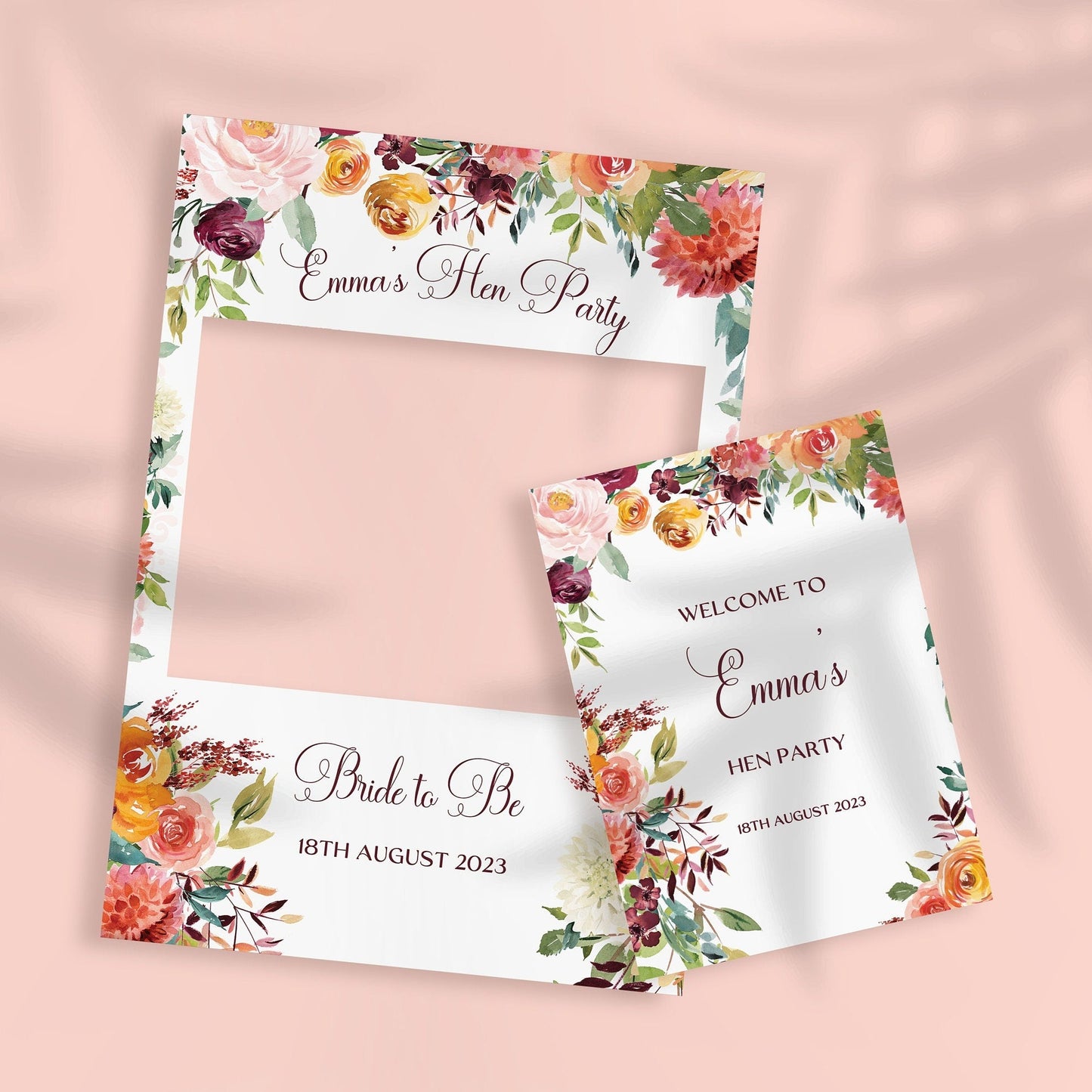 Rust Floral Hen Party Selfie Frame and Party Sign