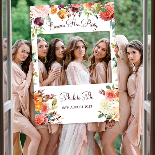 Rust Floral Hen Party Selfie Frame and Party Sign