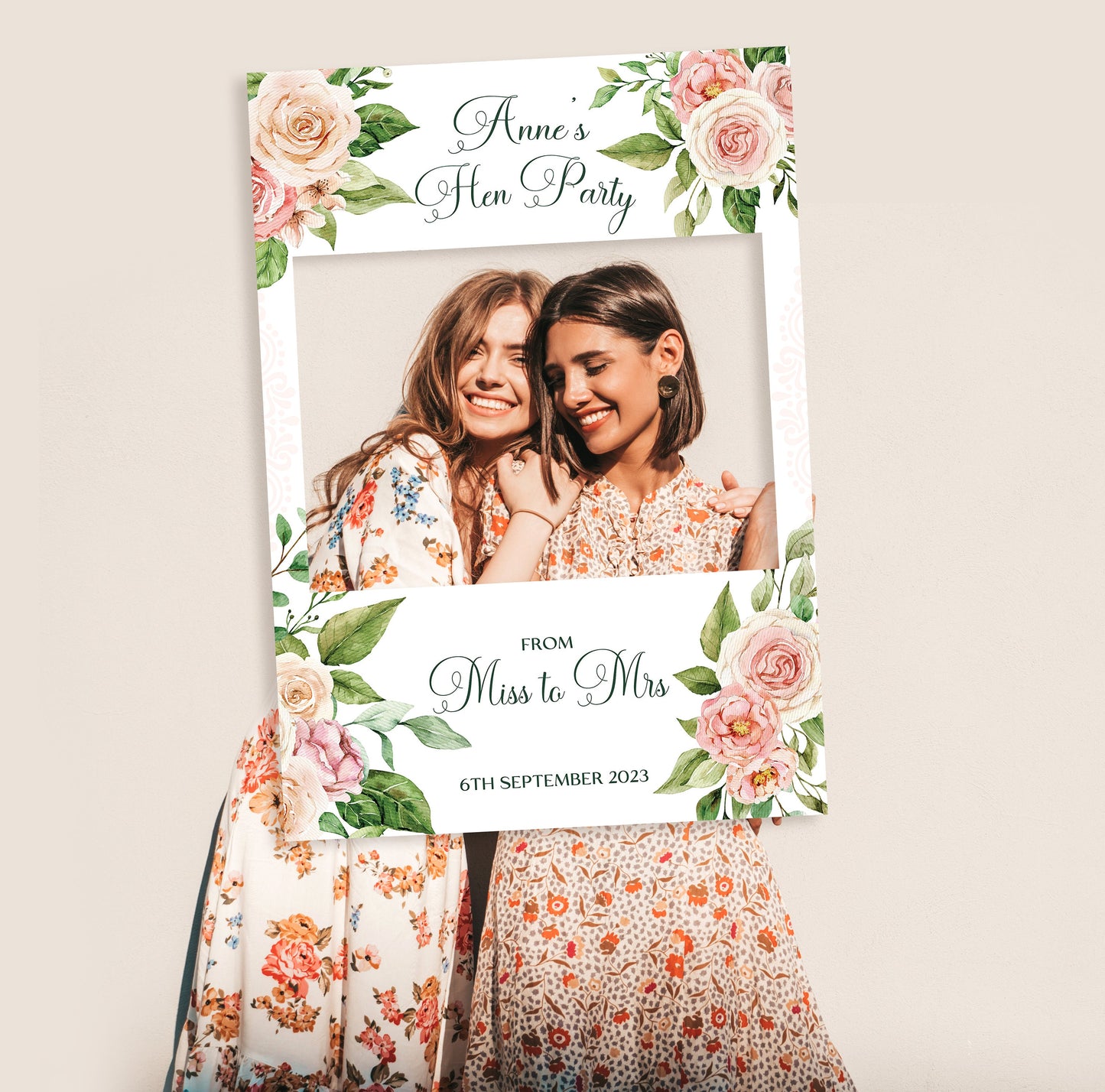 Peach Floral Hen Party Selfie Frame and Party Sig