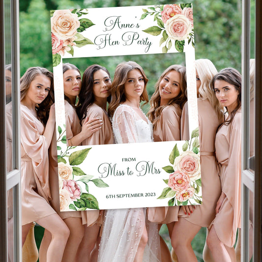 Peach Floral Hen Party Selfie Frame and Party Sig