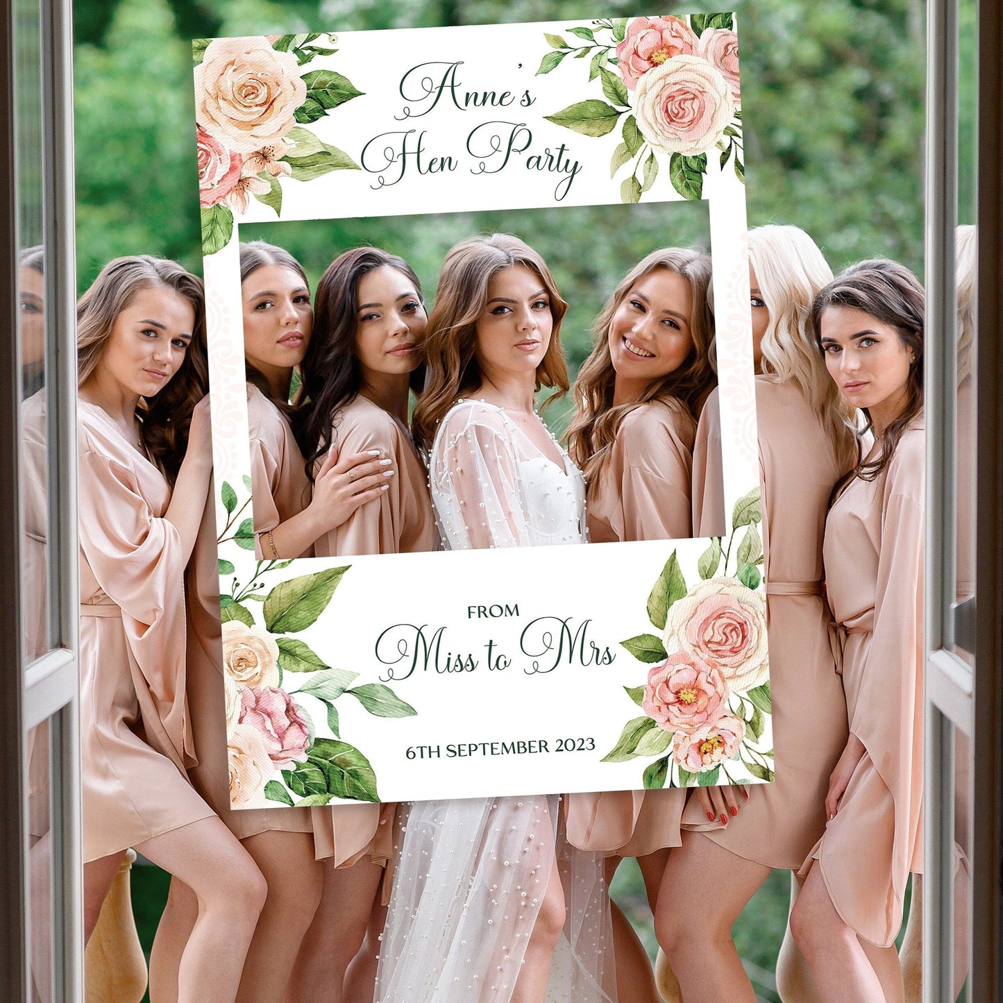 Peach Floral Hen Party Selfie Frame and Party Sig