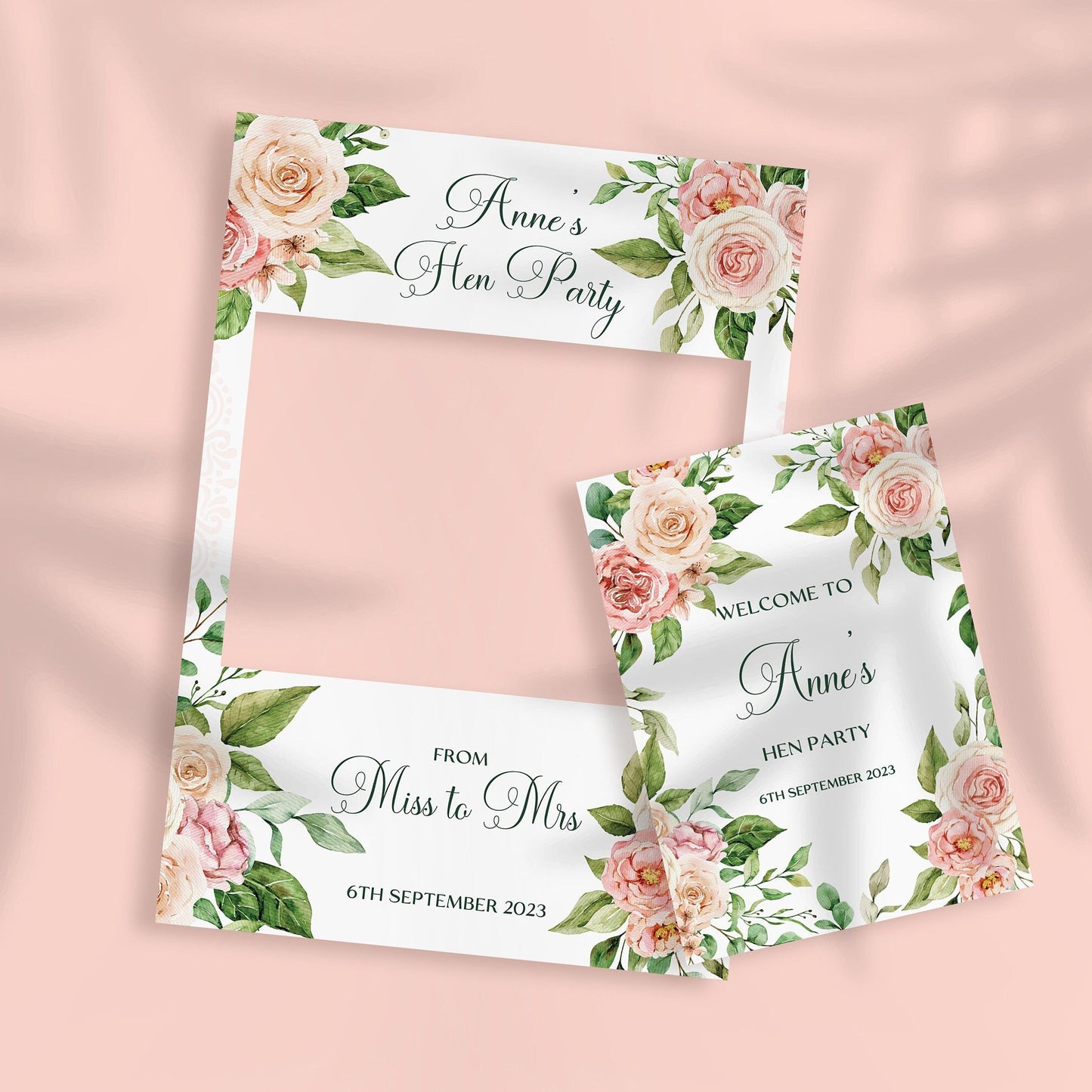 Peach Floral Hen Party Selfie Frame and Party Sig