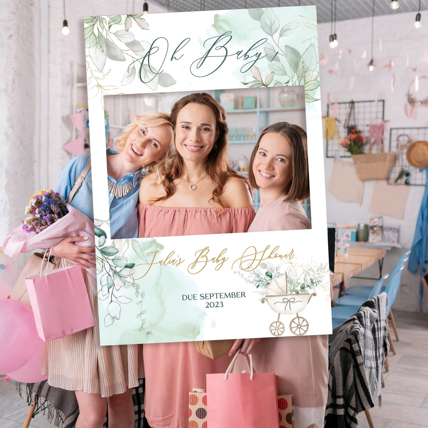 Eucalyptus Baby Shower Party Selfie Frame and Party Sign