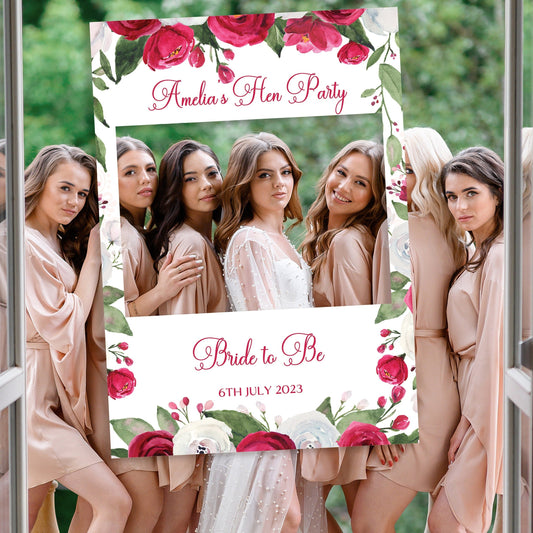 Red Floral Hen Party Selfie Frame and Party Sign