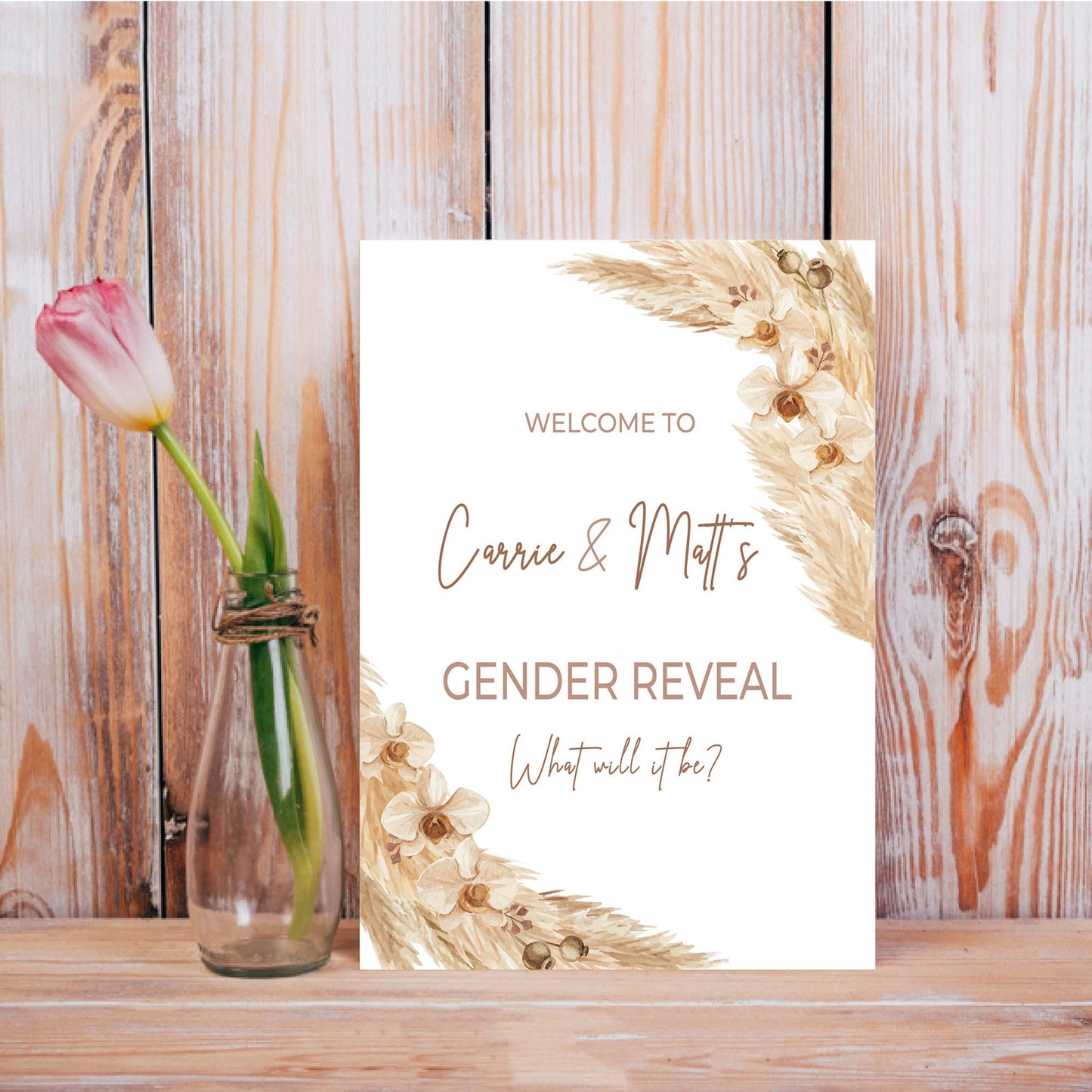 Pampas Gender Reveal Welcome Sign