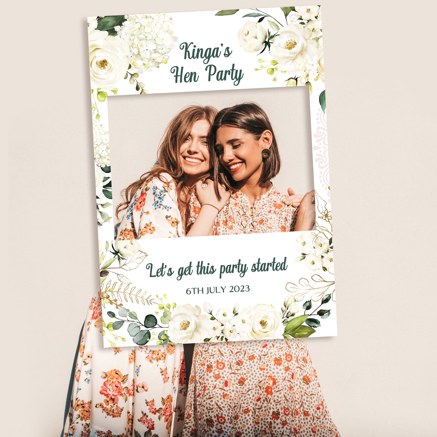 White Rose Floral Hen Party Selfie Frame and Party Sign