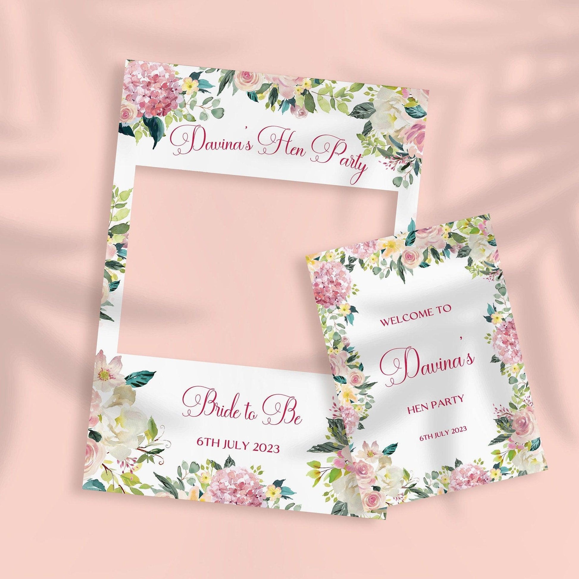 Pink Floral Hen Party Selfie Frame and Party Sign - Smart Party Shop