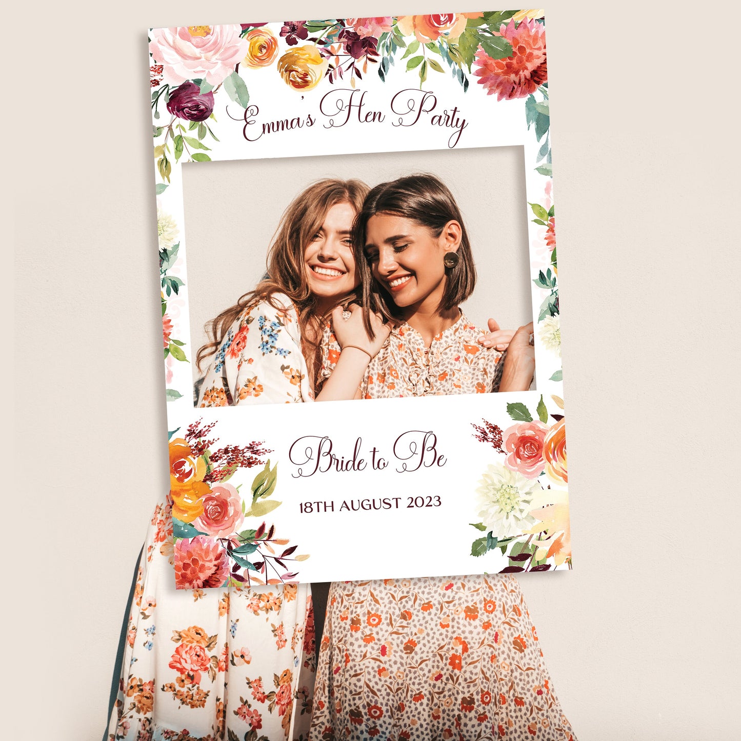 Rust Floral Hen Party Selfie Frame and Party Sign