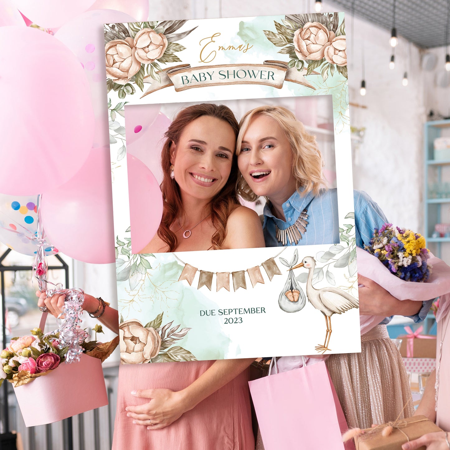 Baby Stork Floral Baby Shower Selfie Frame