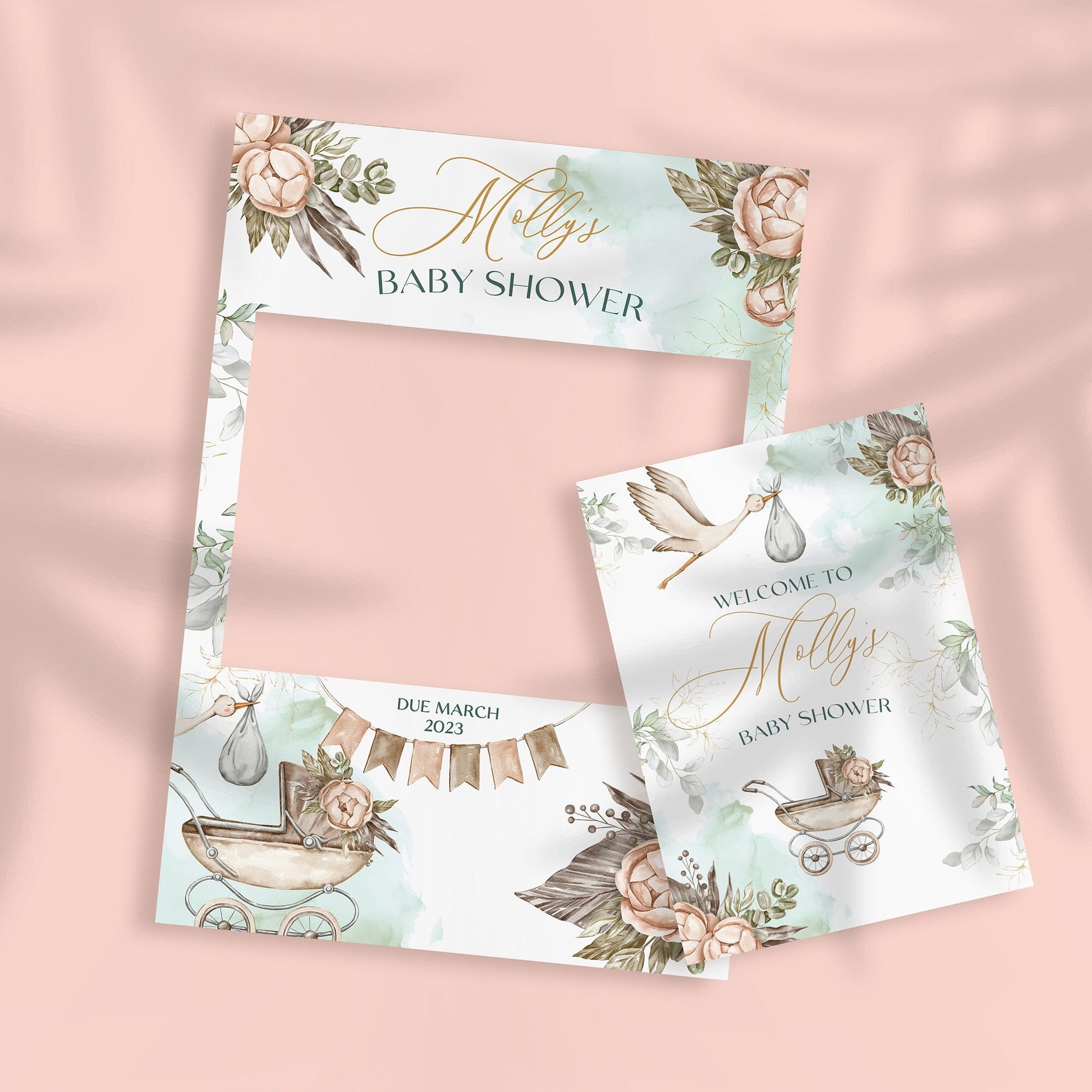 Pram Frame Vintage Pram Baby Shower Selfie Frame & Sign – Smart Party Shop
