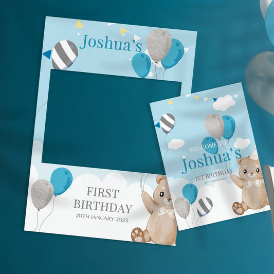 Baby Boy 1st Birthday Selfie Frame and Party Sign