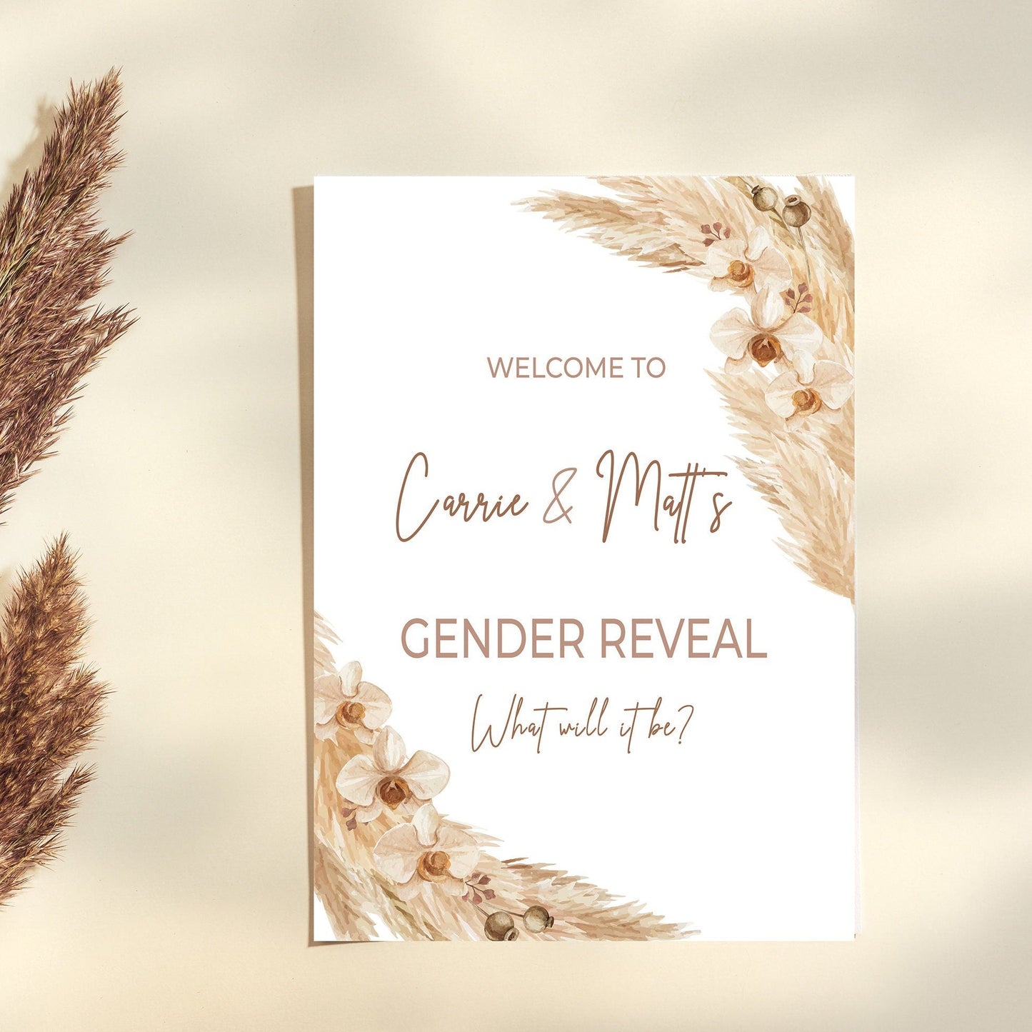 Pampas Gender Reveal Welcome Sign