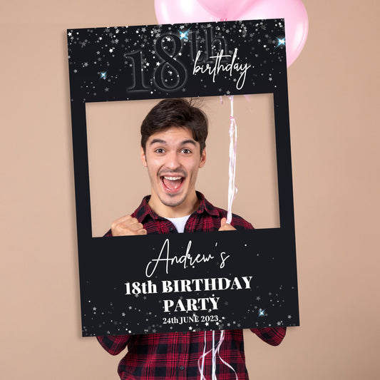 Black and Silver 18th Birthday Party Selfie Frame and Party Sign