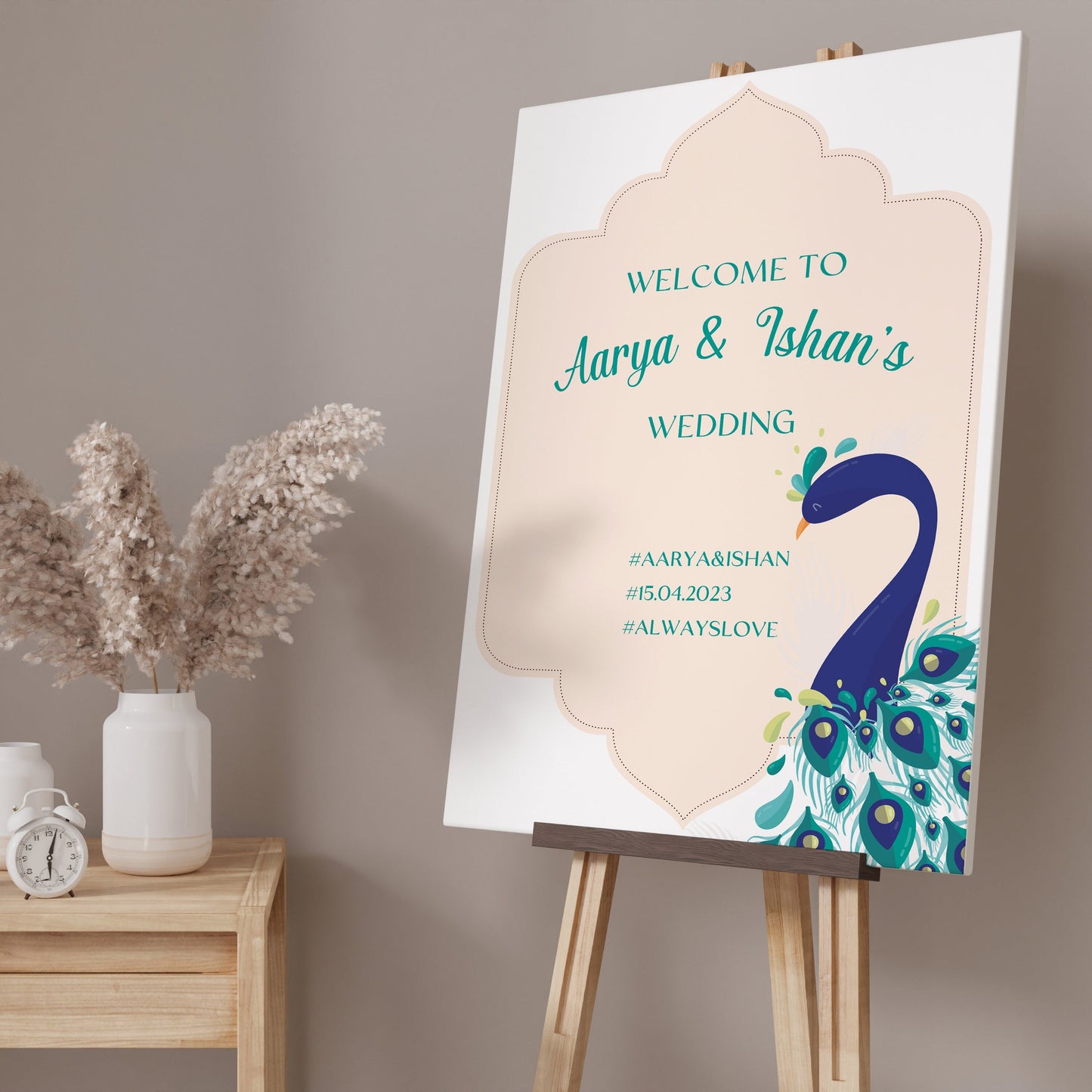 Sikh Wedding Peacock Welcome Sign