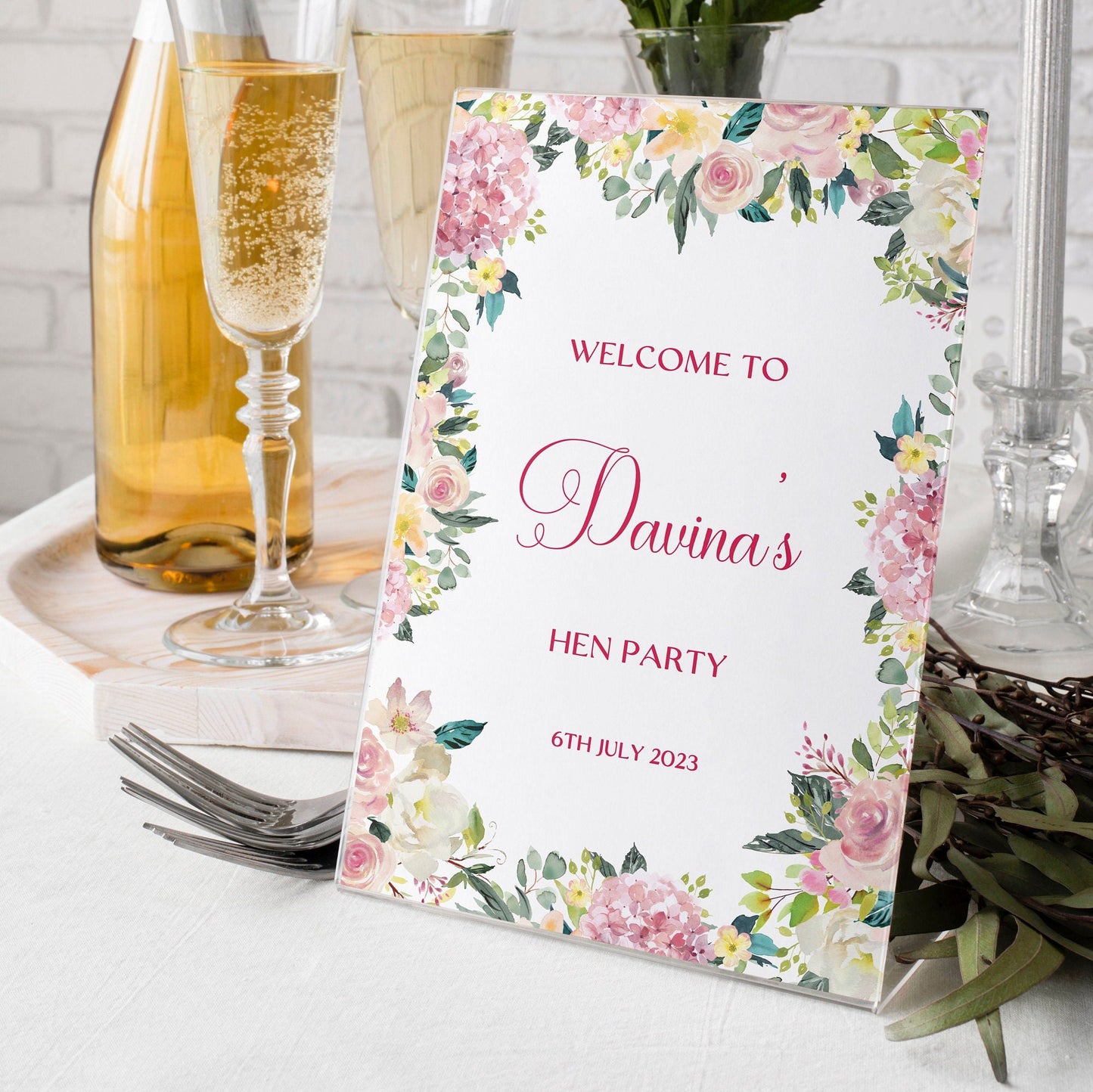 Pink Floral Hen Party Welcome Sign