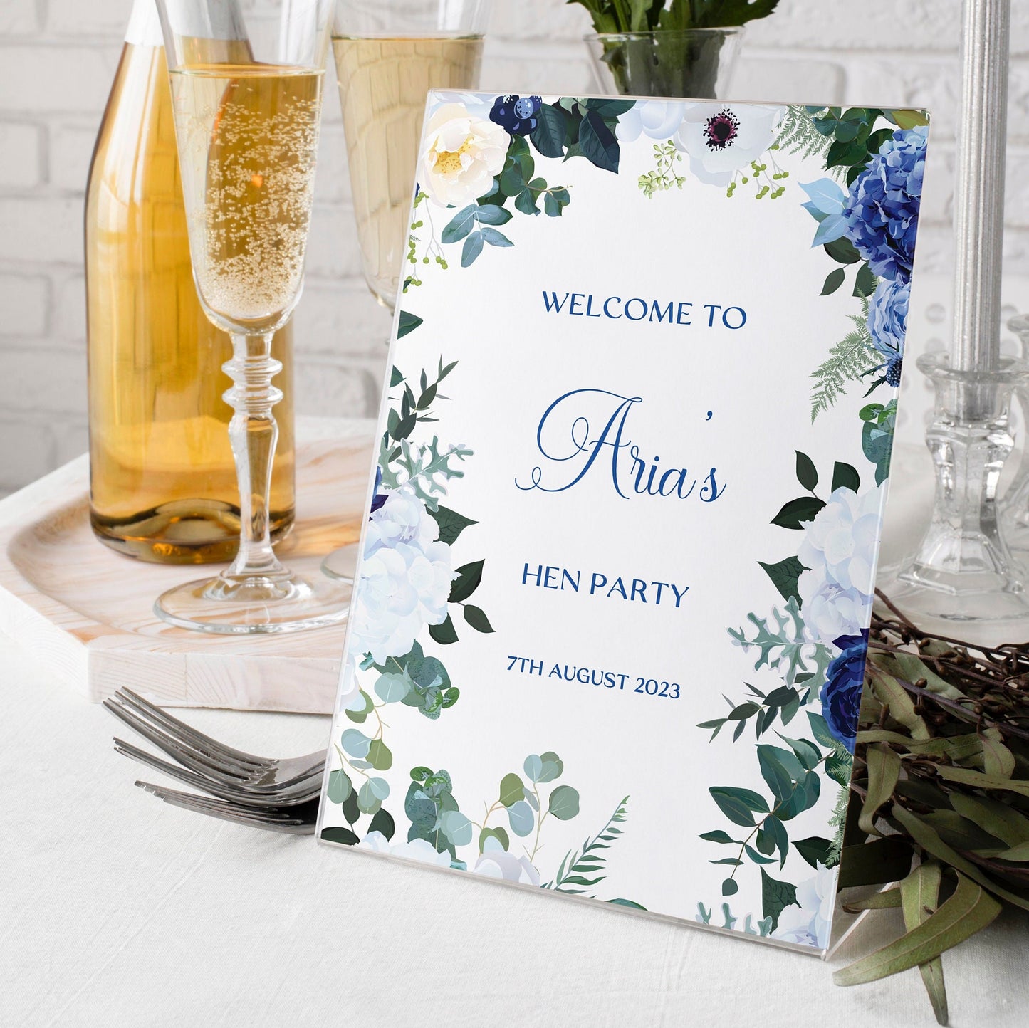 Navy Blue Floral Hen Party Welcome Sign