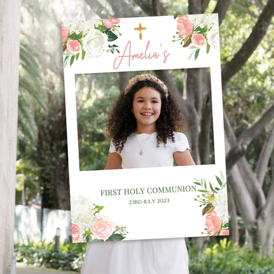 Blush Pink 1st Holy Communion Selfie Frame & Welcome Sign