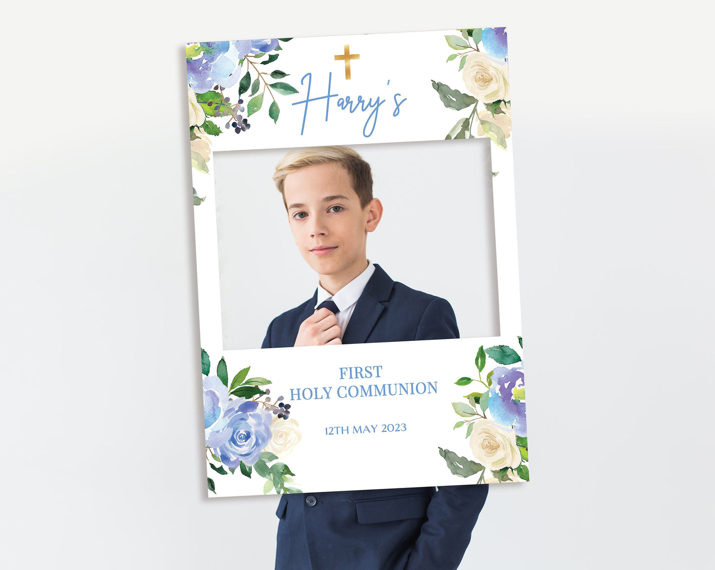 Blue Roses 1st Holy Communion Selfie Frame & Welcome Sign