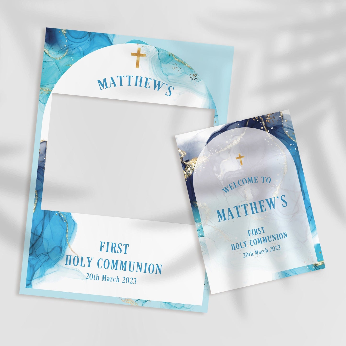 Blue Marble 1st Holy Communion Selfie Frame & Welcome Sign