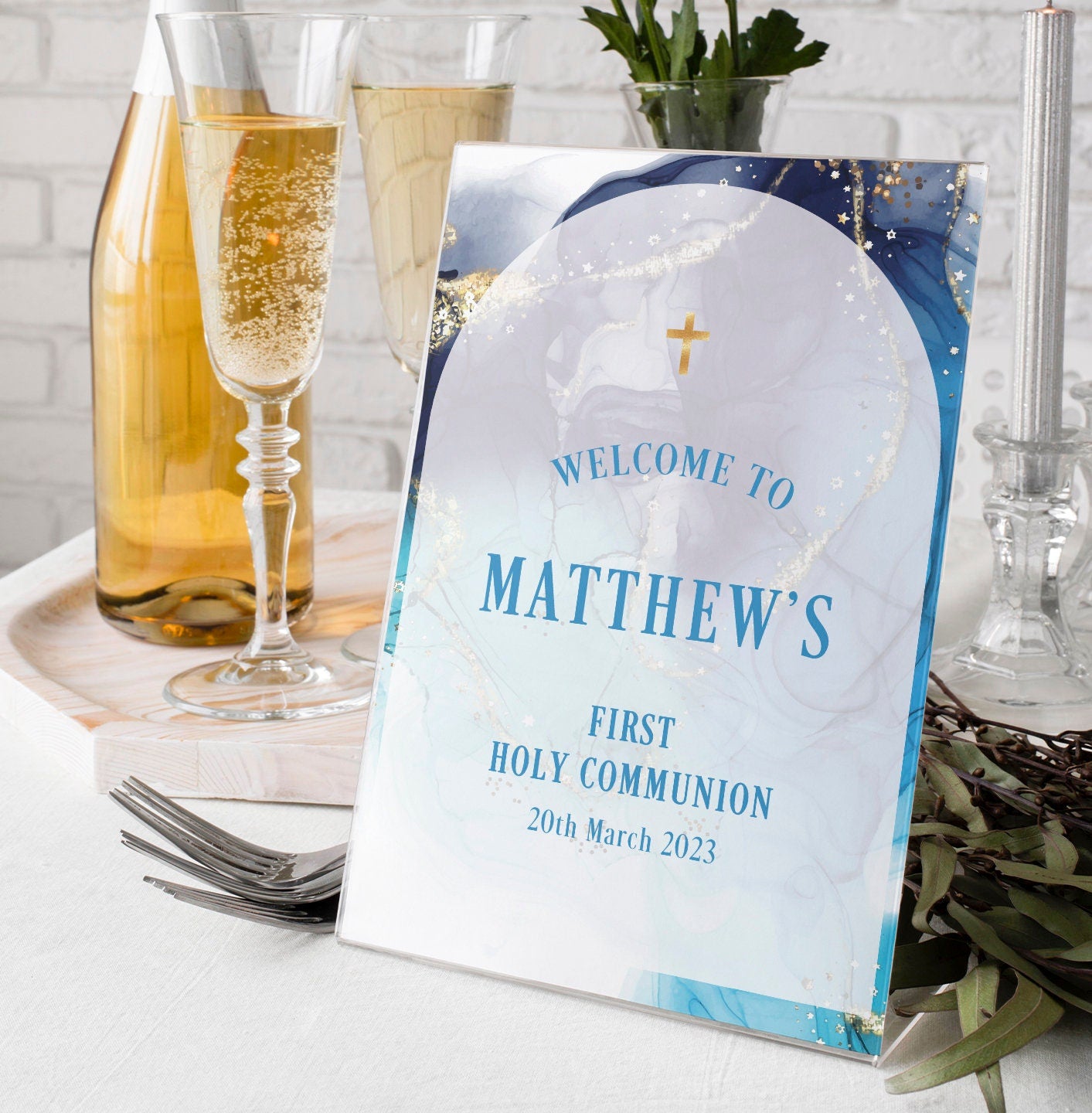 Blue Marble 1st Holy Communion Welcome Sign