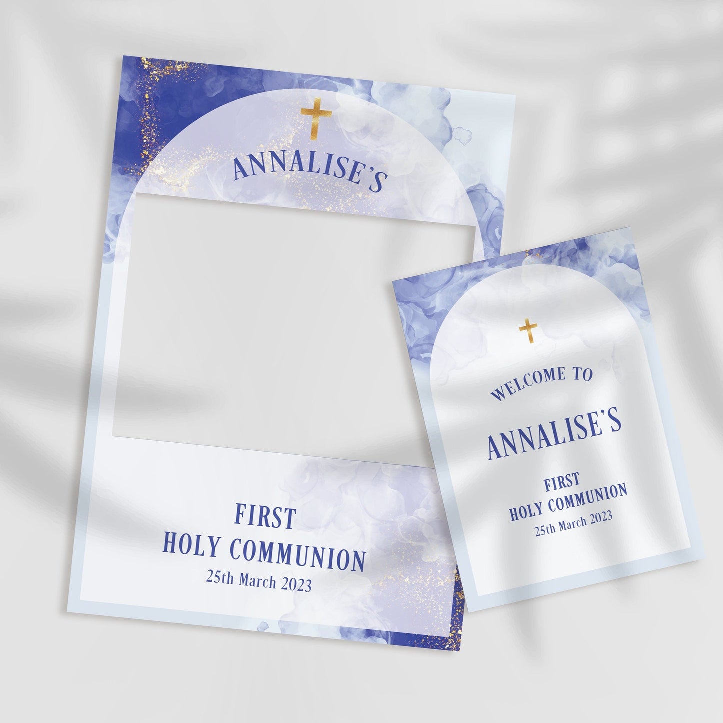 Blue and White 1st Holy Communion Selfie Frame & Welcome Sign