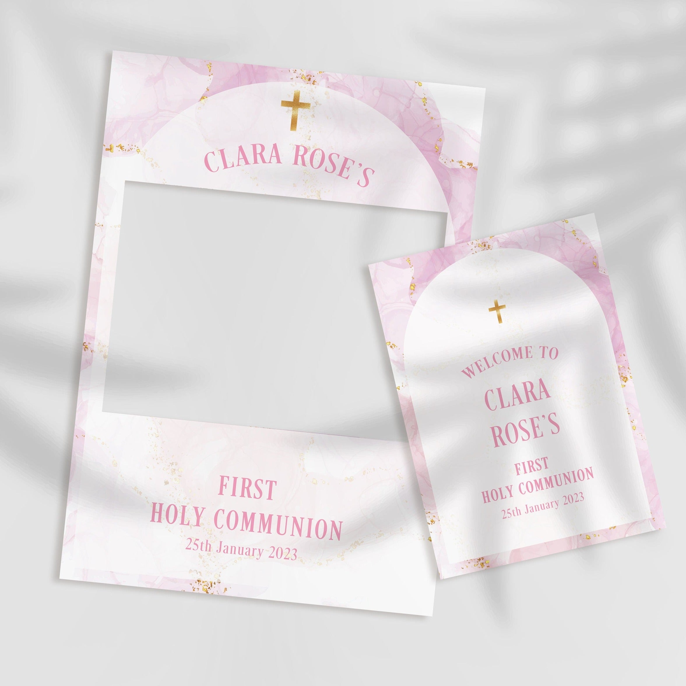 Pink and White First Holy Communion Selfie Frame & Sign – Smart Party Shop