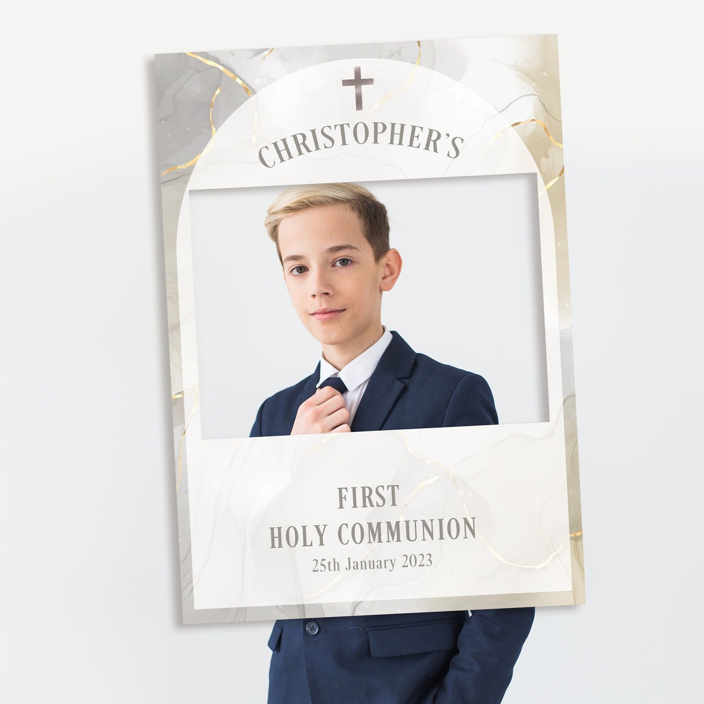 Grey and Gold 1st Holy Communion Selfie Frame & Welcome Sign