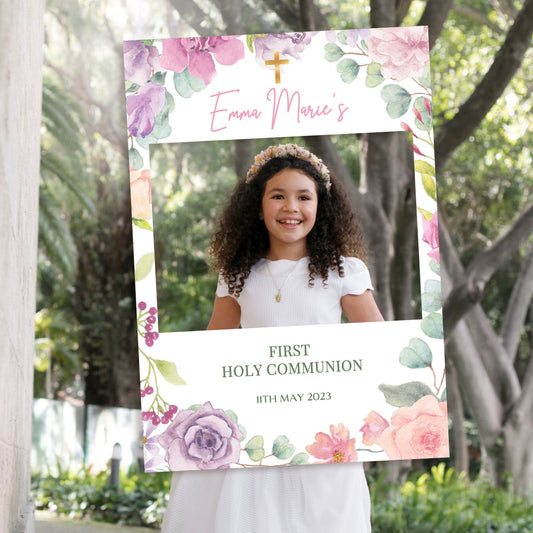 Pastel Pink 1st Holy Communion Selfie Frame & Party Sign