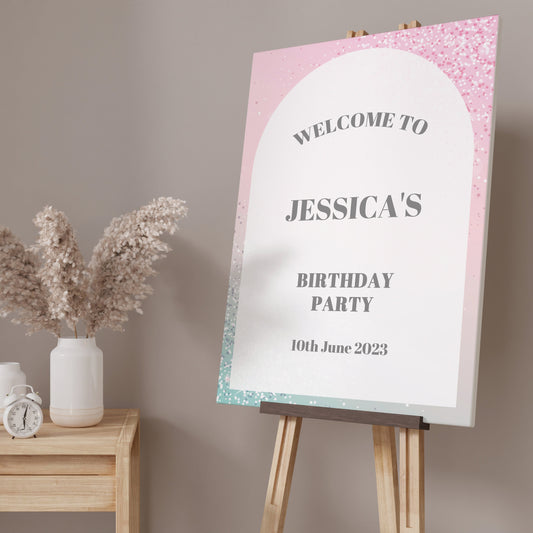 Pink and Silver Stars Birthday Party Welcome Sign