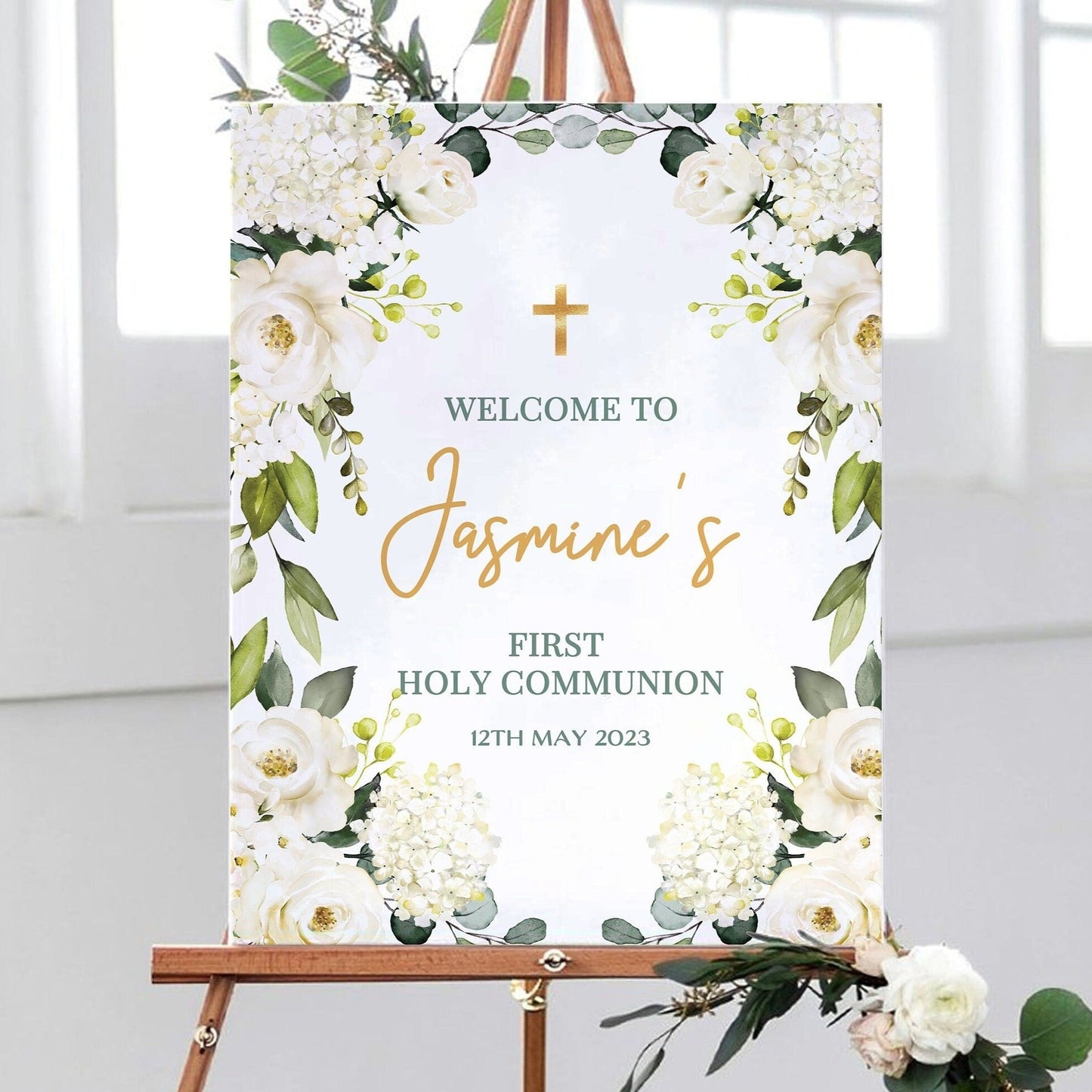 White Rose 1st Holy Communion Welcome Sign