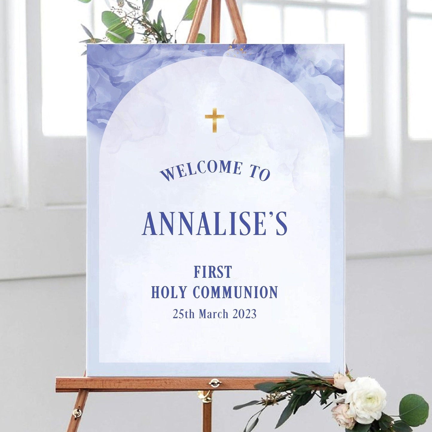 Blue and White 1st Holy Communion Welcome Sign