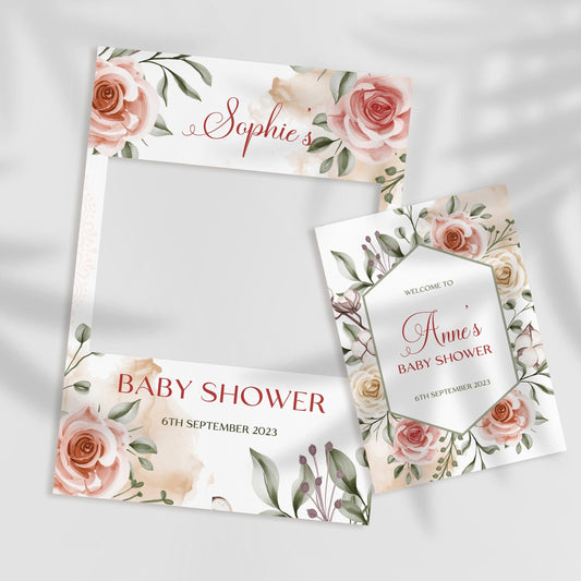 Rust Floral Baby Shower Selfie Frame