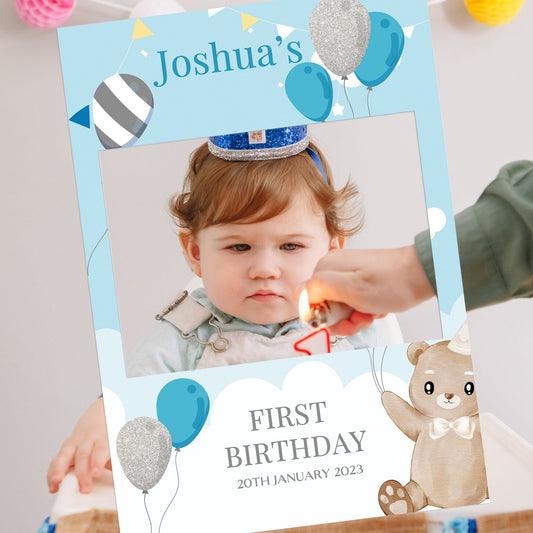 Baby Boy 1st Birthday Selfie Frame and Party Sign