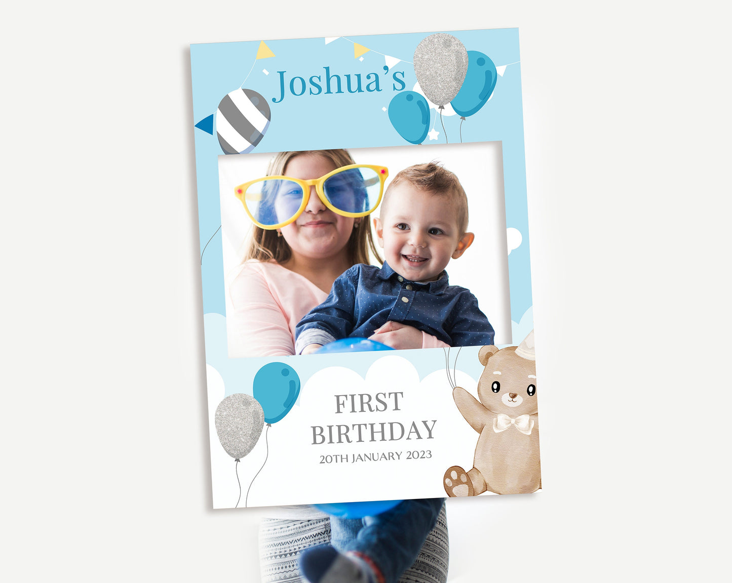 Baby Boy 1st Birthday Selfie Frame and Party Sign