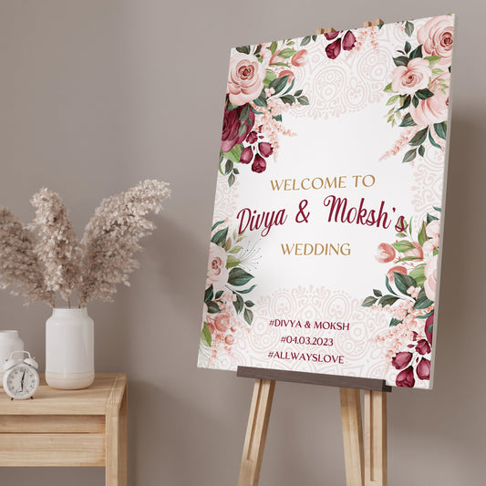 Indian Wedding Welcome Sign, Red Wedding Welcome Sign