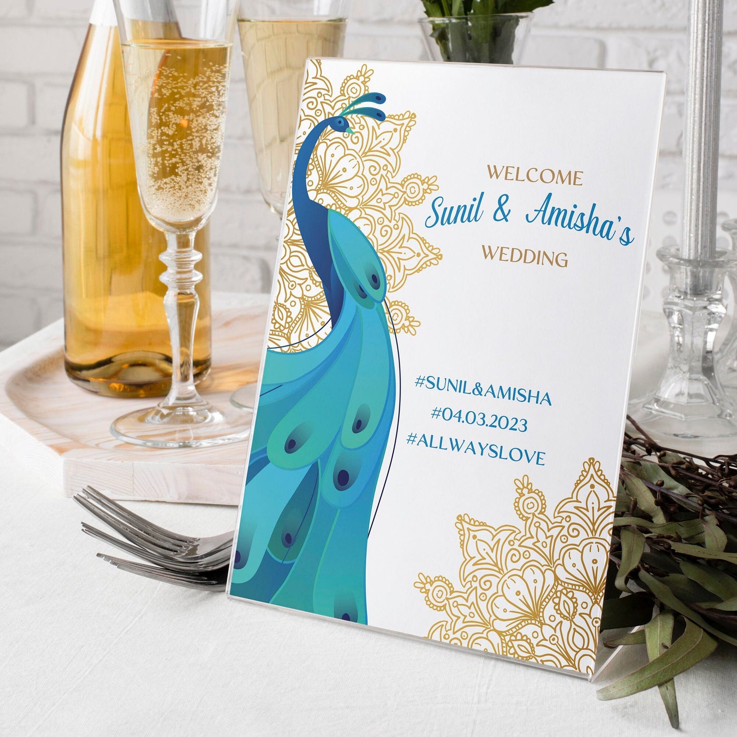 Indian Wedding Peacock Welcome Sign