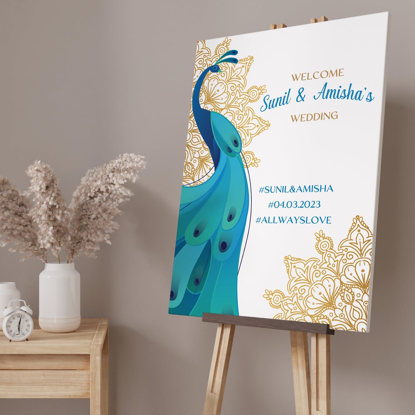 Indian Wedding Peacock Welcome Sign