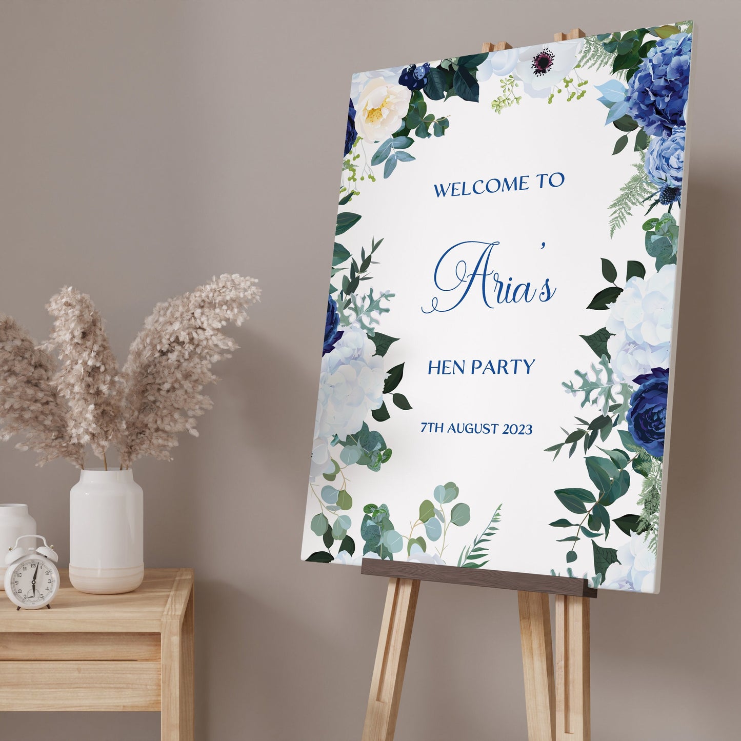 Navy Blue Floral Hen Party Welcome Sign