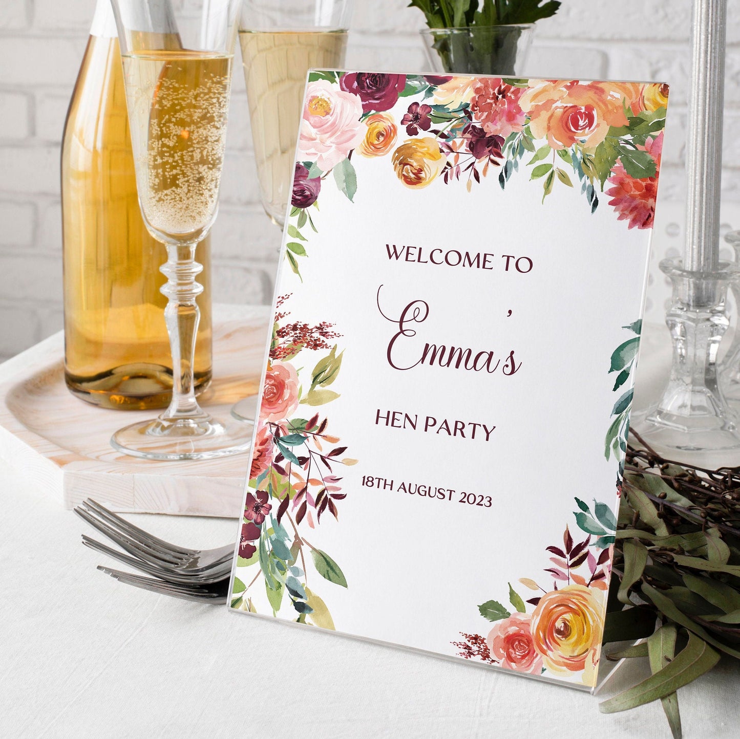 Rust Floral Hen Party Welcome Sign