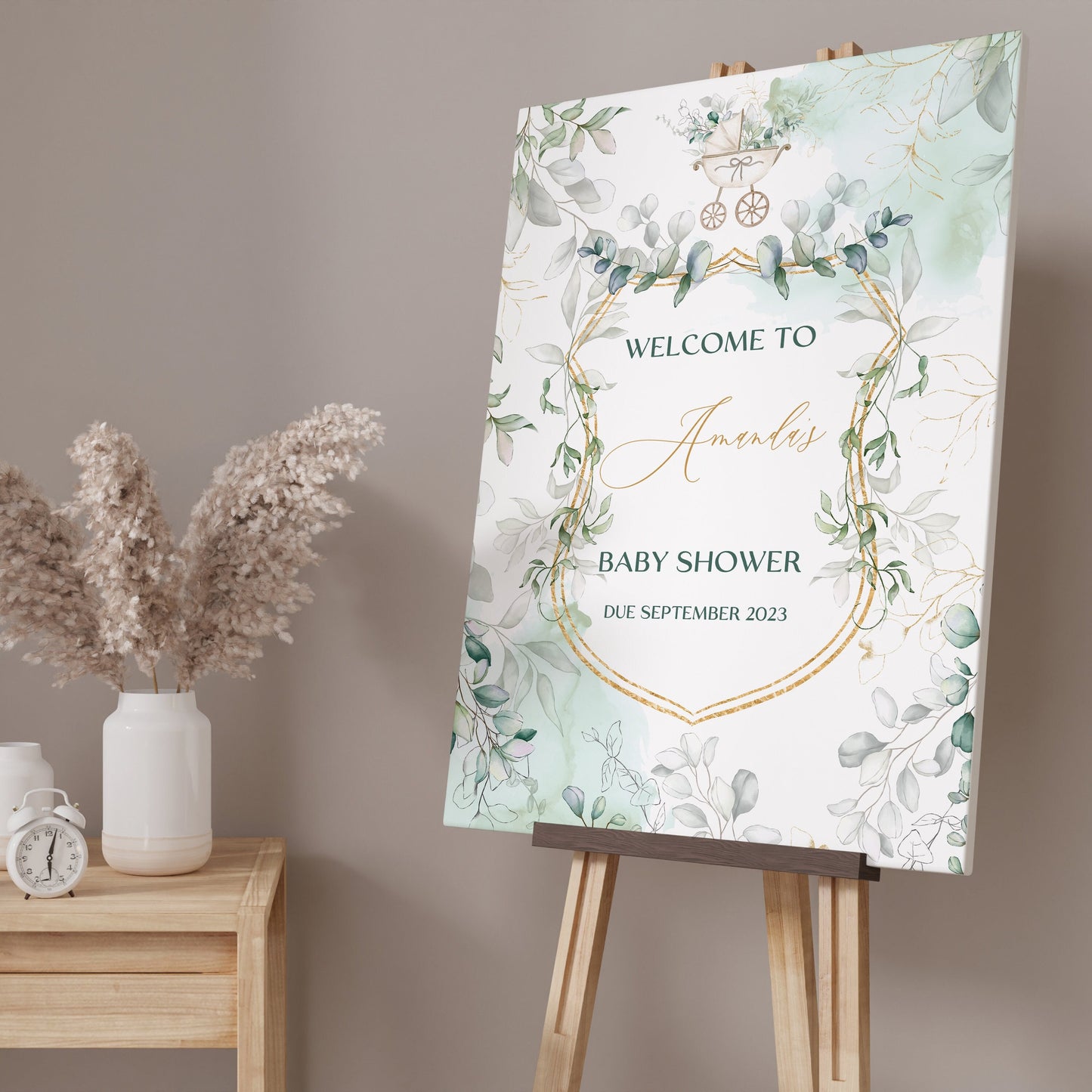 Eucalyptus and Gold Baby Shower Sign